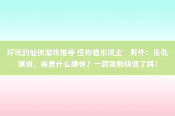 好玩的仙侠游戏推荐 怪物猎东谈主：野外：最低建树，需要什么建树？一篇就能快速了解！